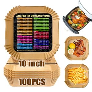 air fryer disposable paper liner square, 10 inch large air fryer paper liner 100pcs, non-stick parchment paper pads oil resistant, waterproof, food grade baking paper for roasting microwave