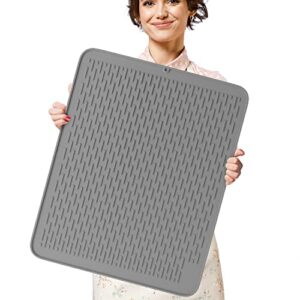extra large (30 inch by 24 inch) heavy duty silicone dish drying mat (gray, xl - 30"x24")