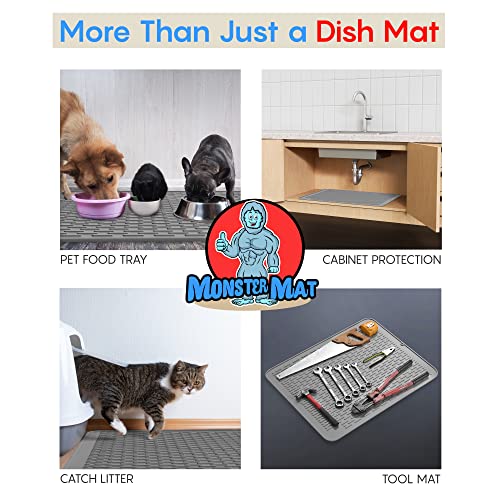 Extra Large (30 inch by 24 inch) heavy duty silicone dish drying mat (Gray, XL - 30"x24")