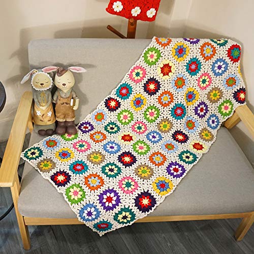 Handmade Crochet Throw Blanket Granny Blanket Sweater Style Year Round Gift Indoor Outdoor Travel Accent Throw for Sofa Comforter Couch Bed Recliner Living Room Home Decor 47" x23"