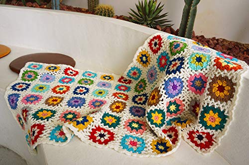 Handmade Crochet Throw Blanket Granny Blanket Sweater Style Year Round Gift Indoor Outdoor Travel Accent Throw for Sofa Comforter Couch Bed Recliner Living Room Home Decor 47" x23"