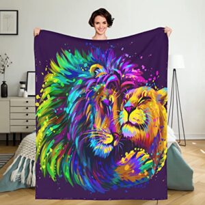 zhung ree flannel fleece throw blanket lion embraces lioness microfiber durable couch blankets home decor perfect for bed and sofa super soft warm blankets for all season（60"x 50"）