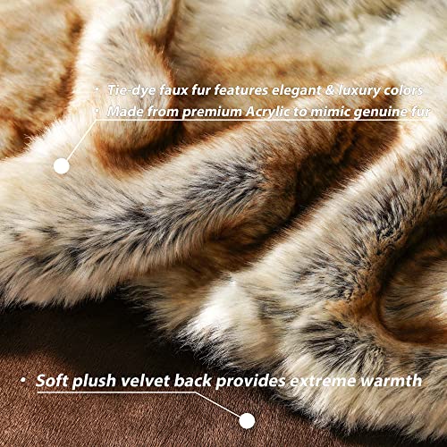 BATTILO HOME Brown Faux Fur Throw Blanket for Bed, Large Fall Fur Blanket Twin Size 60 x 80 Inches Super Soft Fuzzy Thick Warm Fur Throw Blankets for Couch, Reversible to Plush Velvet