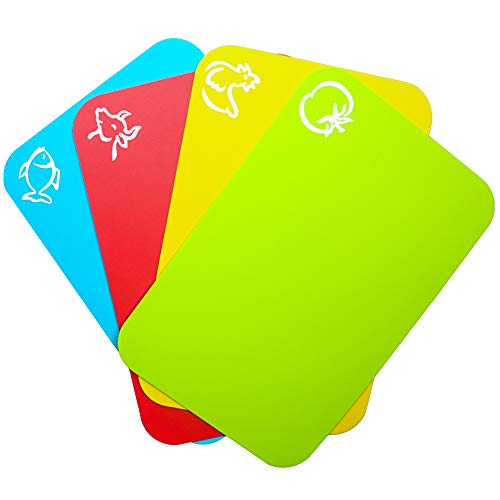 Carrollar Small Flexible Plastic Cutting Board Mats, Cutting Boards Mats With Food Icons, Gripped Back and Dishwasher Safe, Set of 4 (7.5x11.4inch)