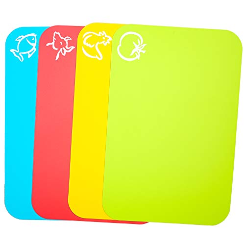 Carrollar Small Flexible Plastic Cutting Board Mats, Cutting Boards Mats With Food Icons, Gripped Back and Dishwasher Safe, Set of 4 (7.5x11.4inch)