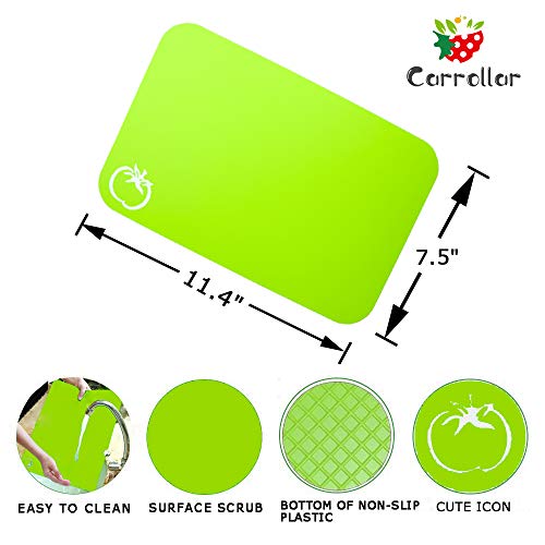 Carrollar Small Flexible Plastic Cutting Board Mats, Cutting Boards Mats With Food Icons, Gripped Back and Dishwasher Safe, Set of 4 (7.5x11.4inch)