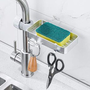 kitchen washing sponge storage rack shower caddy soap dish holder with hooks faucet shower rod assembled,bright silver