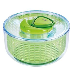 zyliss easy spin salad spinner - salad spinner with pull cord - lettuce colander - manual vegetable and fruit washer and dryer - dishwasher safe vegetable spinner with brake - green/white, large