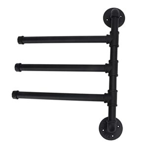 camidy industrial style iron pipe swing out towel rack, wall mounted 3 arm rotation towel bar rack vintage iron pipe towel holder storage organizer