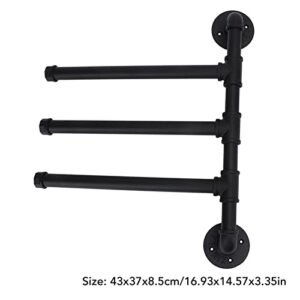 Camidy Industrial Style Iron Pipe Swing Out Towel Rack, Wall Mounted 3 Arm Rotation Towel Bar Rack Vintage Iron Pipe Towel Holder Storage Organizer