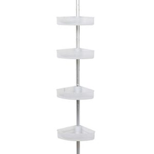 zenna home neverrust aluminum tension corner shower caddy in satin chrome and frosted