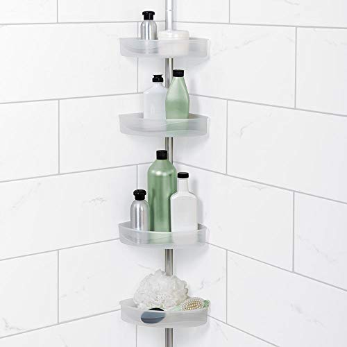 Zenna Home NeverRust Aluminum Tension Corner Shower Caddy in Satin Chrome and Frosted