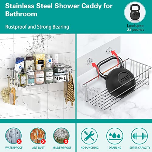 MIMIEYES Shower Caddy, 2 Pack Shower Caddy Bathroom Organizers, SUS 304 Stainless Steel Shower Shelf Inside Shower, Adhesive Wall Hanging Storage Organizer Shower Basket Kitchen Spice Rack