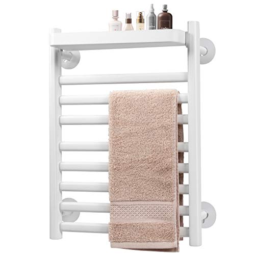 MAT EXPERT Towel Warmer Rack, Electric Towel Dryer Rack w/8 Bars, 110W Wall Mounted Towel Heater, Aluminum Alloy Restroom Rack, Cloth Towel Heating Drying Rack w/Top Tray for Home Washroom