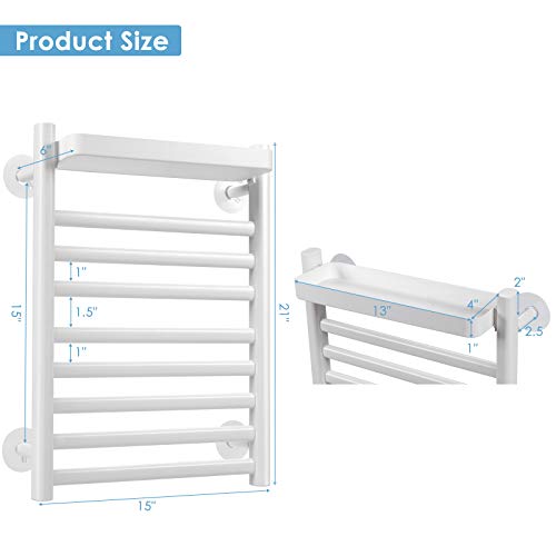 MAT EXPERT Towel Warmer Rack, Electric Towel Dryer Rack w/8 Bars, 110W Wall Mounted Towel Heater, Aluminum Alloy Restroom Rack, Cloth Towel Heating Drying Rack w/Top Tray for Home Washroom