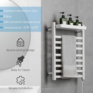 MAT EXPERT Towel Warmer Rack, Electric Towel Dryer Rack w/8 Bars, 110W Wall Mounted Towel Heater, Aluminum Alloy Restroom Rack, Cloth Towel Heating Drying Rack w/Top Tray for Home Washroom