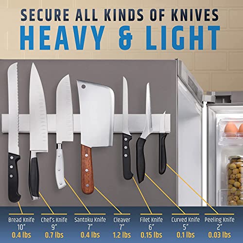 Premium Magnetic Knife Holder for Refrigerator that Doesn't Slide – 17 Inch Professional Double Sided Knife Strip for Fridge - Knife Rack/Knife Bar With Powerful Magnetic Pull Force (Upgraded Version)