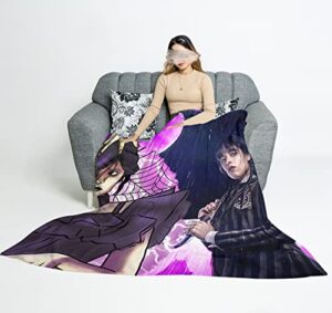 50x60 inches wednesday flannel blanket, 350g/m² addams soft throws blanket air conditioner sofa bed blankets, movie bedding throw 3d printed blanket
