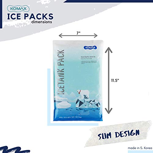 Komax Large Reusable Ice Packs for Coolers – 12 to 15 Hours of Cold Gel Ice Pack for Cooler Set – Slim & Flexible Freezer Packs – Ice Packs for Lunch Bags (3-Pack, 11.4" x 7")
