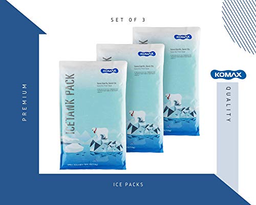 Komax Large Reusable Ice Packs for Coolers – 12 to 15 Hours of Cold Gel Ice Pack for Cooler Set – Slim & Flexible Freezer Packs – Ice Packs for Lunch Bags (3-Pack, 11.4" x 7")