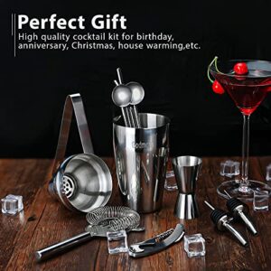 Cocktail Shaker Set Bartender Kit, Godmorn 15Pcs Bartender Shaker Set, 304 Stainless Steel Martini Shaker and Strainer, 550ml /19OZ Bar Tool Set With Bamboo Stand, Recipe Book, For Home And Bar