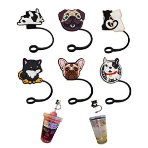 6 pieces cute drinking straw caps cover for 6-8 mm reusable drinking straw tips lids dust-proof straw plugs(kitten, puppy)