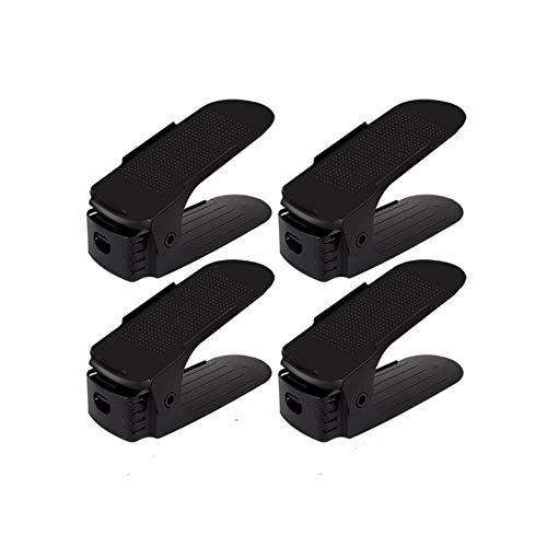 ASkinds 4Pcs Adjustable Shoe Slots Double Layer Shoe Storage Rack Non Slip Shoe Organizer Holder Shoe Stand Space Saver for Sneaker Booties High Heels Flats(Black)