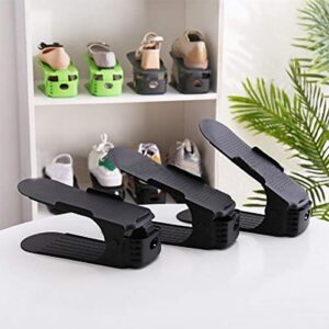 ASkinds 4Pcs Adjustable Shoe Slots Double Layer Shoe Storage Rack Non Slip Shoe Organizer Holder Shoe Stand Space Saver for Sneaker Booties High Heels Flats(Black)