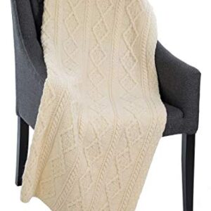 100% Irish Merino Wool Plaited Aran Celtic Cream Couch Throw Blanket 40”x 66” by Carraig Donn