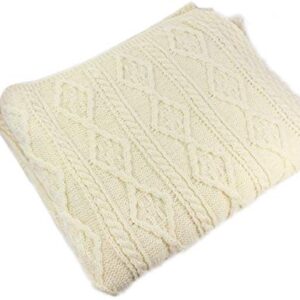 100% Irish Merino Wool Plaited Aran Celtic Cream Couch Throw Blanket 40”x 66” by Carraig Donn