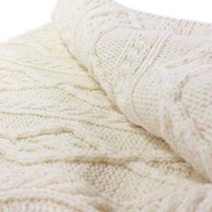 100% Irish Merino Wool Plaited Aran Celtic Cream Couch Throw Blanket 40”x 66” by Carraig Donn