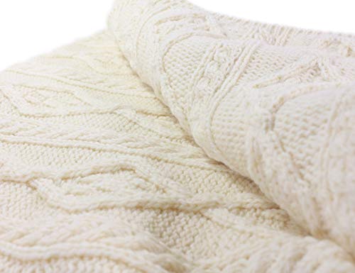 100% Irish Merino Wool Plaited Aran Celtic Cream Couch Throw Blanket 40”x 66” by Carraig Donn