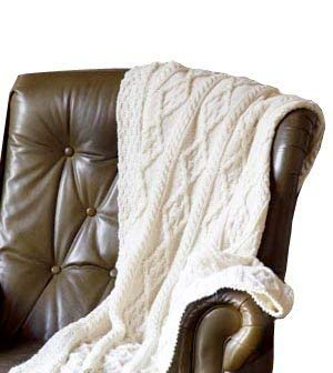 100% Irish Merino Wool Plaited Aran Celtic Cream Couch Throw Blanket 40”x 66” by Carraig Donn