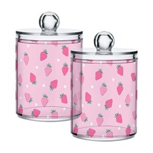 kigai cotton swabs organizer pink strawberry qtip holder dispenser with lid apothecary jar set 2pcs reusable clear plastic cans for dry food