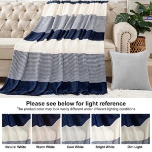 Homelike Moment Fleece Throw Blanket for Couch Navy Blue 50x60, Soft Cozy Blue White Striped Flannel Blankets for Sofa Bed Warm Lightweight (Navy Blue, 50x60 Inches)