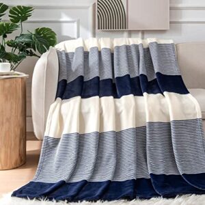 Homelike Moment Fleece Throw Blanket for Couch Navy Blue 50x60, Soft Cozy Blue White Striped Flannel Blankets for Sofa Bed Warm Lightweight (Navy Blue, 50x60 Inches)