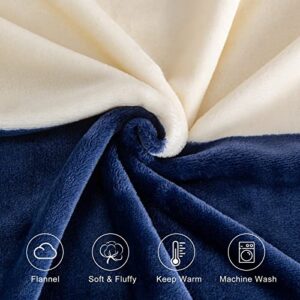 Homelike Moment Fleece Throw Blanket for Couch Navy Blue 50x60, Soft Cozy Blue White Striped Flannel Blankets for Sofa Bed Warm Lightweight (Navy Blue, 50x60 Inches)