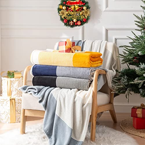 Homelike Moment Fleece Throw Blanket for Couch Navy Blue 50x60, Soft Cozy Blue White Striped Flannel Blankets for Sofa Bed Warm Lightweight (Navy Blue, 50x60 Inches)