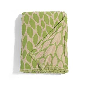 infusezen turkish blanket with raindrop print – muslin weave reversible throw blanket – 100% cotton - breathable, thin and lightweight gauze throw blanket – large 92” x 65” (olive/beige)