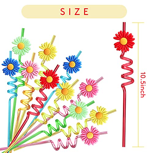 24 Daisy Flower Drinking Straws with 2 PCS Straws Cleaning Brush for Summer Spring Birthday Girl Party Supplies Favors Decorations