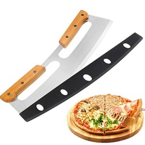 pizza cutter rocker with wooden handles & protective cover by zocy, 14" sharp stainless steel pizza slicer wheel, big pizza knife cutters for kitchen tool (14inch)