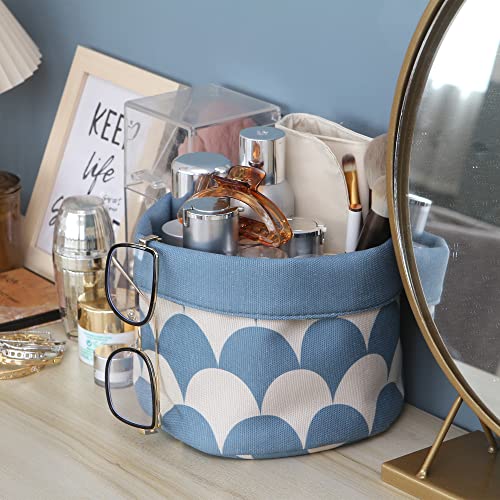 Sea Team 3-Pack Canvas Fabric Cosmetic Makeup Organizer, Small Toiletry Storage Basket, Caddy, Case for Vanity, Countertop, Entryway, Bathroom, Kid’s Room, 7.5 x 8 Inches, Blue Sector