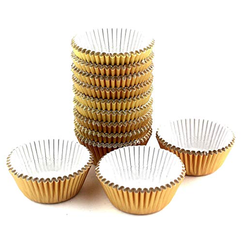 Eoonfirst Mini Foil Metallic Cupcake Liners Christmas Days Muffin Paper Baking Cups 300 Pcs (Gold)