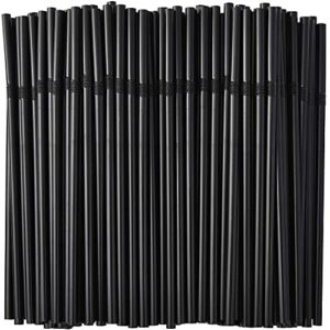 alink 500-pack black flexible drinking straws, plastic disposable bendy straws - 7.75" x 0.23"