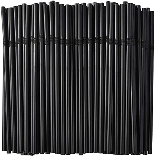 ALINK 500-Pack Black Flexible Drinking Straws, Plastic Disposable Bendy Straws - 7.75" x 0.23"