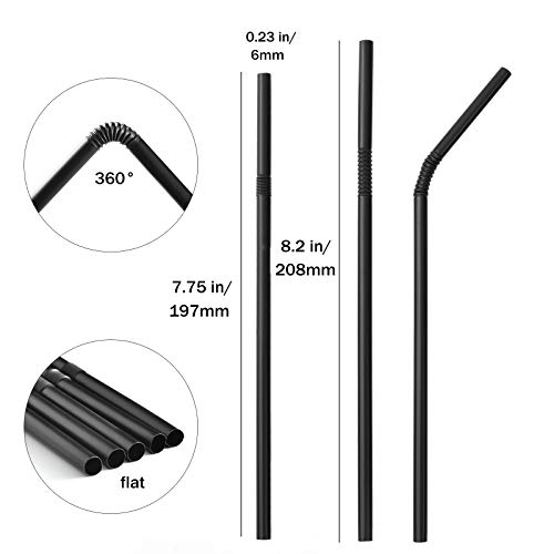 ALINK 500-Pack Black Flexible Drinking Straws, Plastic Disposable Bendy Straws - 7.75" x 0.23"