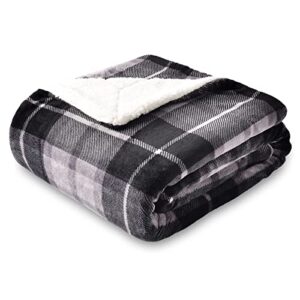 sochow sherpa plaid fleece throw blanket, double-sided super soft luxurious bedding blanket 60 x 80 inches, grey