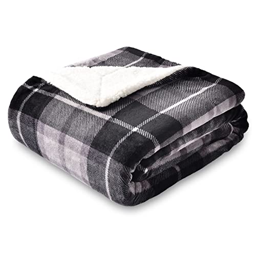 SOCHOW Sherpa Plaid Fleece Throw Blanket, Double-Sided Super Soft Luxurious Bedding Blanket 60 x 80 inches, Grey