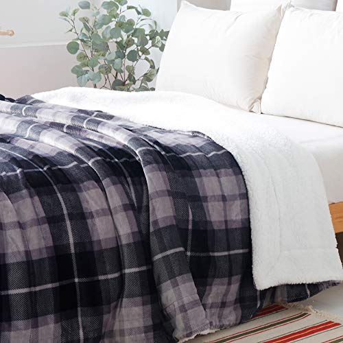 SOCHOW Sherpa Plaid Fleece Throw Blanket, Double-Sided Super Soft Luxurious Bedding Blanket 60 x 80 inches, Grey