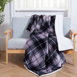 SOCHOW Sherpa Plaid Fleece Throw Blanket, Double-Sided Super Soft Luxurious Bedding Blanket 60 x 80 inches, Grey